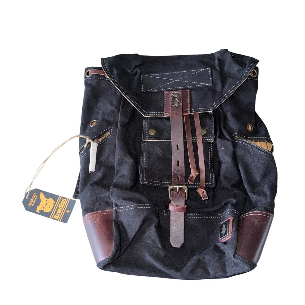 NWT Damndog black canvas leather backpack ruck sack utility back rugged tactical